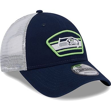 Men's New Era College Navy/White Seattle Seahawks Logo Patch Trucker 9FORTY Snapback Hat