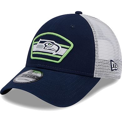 Men's New Era College Navy/White Seattle Seahawks Logo Patch Trucker 9FORTY Snapback Hat