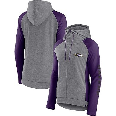 Women's Fanatics Branded  Heather Gray/College Purple Baltimore Ravens Blind Side Lightweight Full-Zip Hoodie