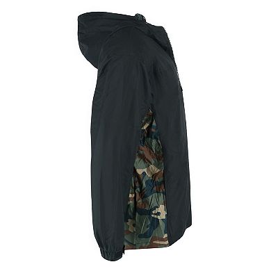 Men's Hooded Windbreaker Rain Jacket With Camo Side Panel