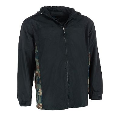 Men's Hooded Windbreaker Rain Jacket With Camo Side Panel