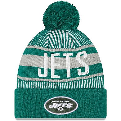Men's New Era Green New York Jets Striped Cuffed Knit Hat with Pom