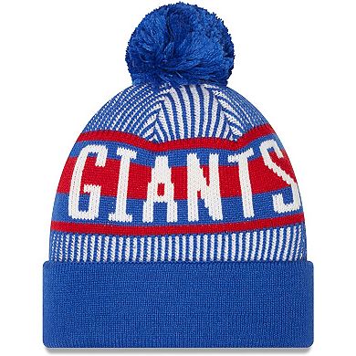Men's New Era Royal New York Giants Striped Cuffed Knit Hat with Pom