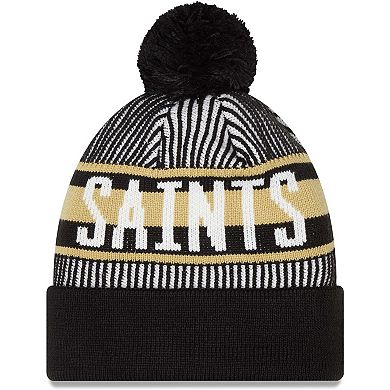 Men's New Era Black New Orleans Saints Striped Cuffed Knit Hat with Pom