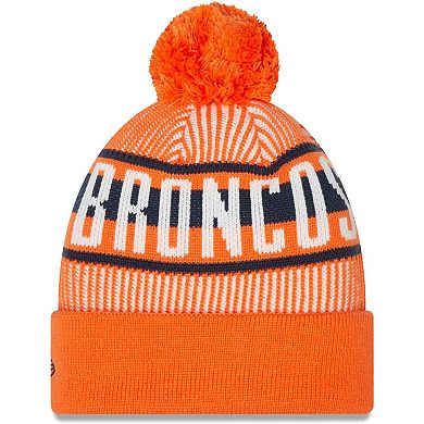 Men's New Era Orange Denver Broncos Striped Cuffed Knit Hat with Pom