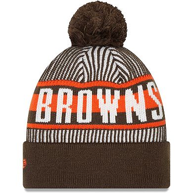 Men's New Era Brown Cleveland Browns Striped Cuffed Knit Hat with Pom