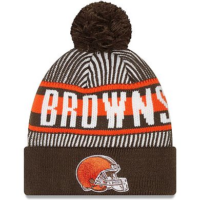 Men's New Era Brown Cleveland Browns Striped Cuffed Knit Hat with Pom