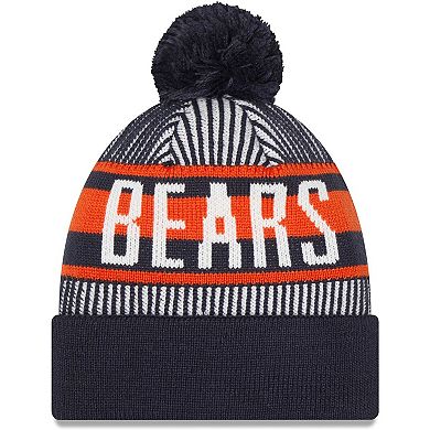 Men's New Era Navy Chicago Bears Striped Cuffed Knit Hat with Pom