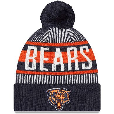 Men's New Era Navy Chicago Bears Striped Cuffed Knit Hat with Pom