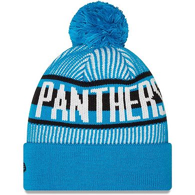 Men's New Era Blue Carolina Panthers Striped Cuffed Knit Hat with Pom