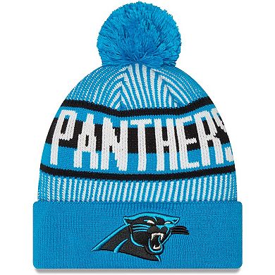 Men's New Era Blue Carolina Panthers Striped Cuffed Knit Hat with Pom