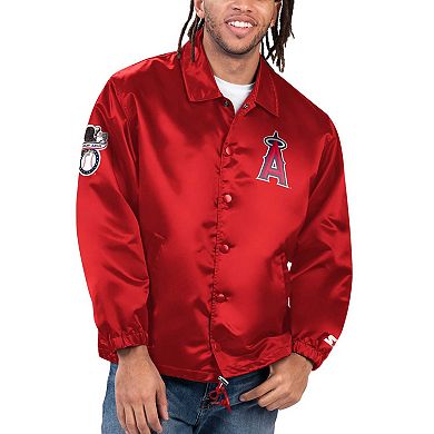 Men's Starter Red Los Angeles Angels Option Route Satin Full-Snap Jacket