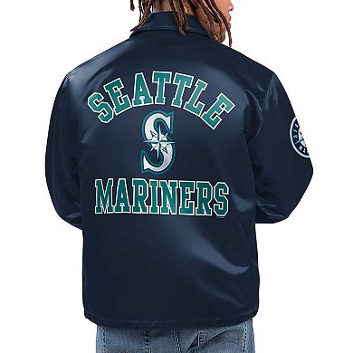 Men's Starter Navy Seattle Mariners Option Route Satin Full-Snap Jacket