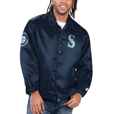 Men's Starter Navy Seattle Mariners Option Route Satin Full-Snap Jacket