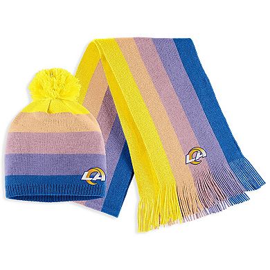 Women's WEAR by Erin Andrews Gold Los Angeles Rams Ombre Pom Knit Hat and Scarf Set