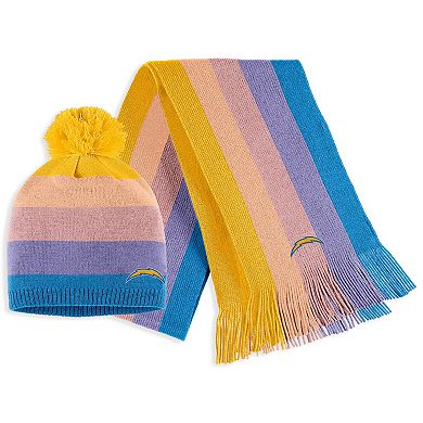 Women's WEAR by Erin Andrews Gold Los Angeles Chargers Ombre Pom Knit Hat and Scarf Set