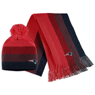 Women's WEAR by Erin Andrews Red New England Patriots Ombre Pom Knit Hat and Scarf Set