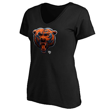 Women's Fanatics Branded Black Chicago Bears Midnight Mascot Logo V-Neck T-Shirt