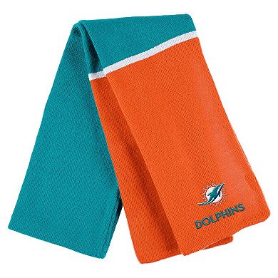Women's WEAR by Erin Andrews Aqua Miami Dolphins Colorblock Cuffed Knit Hat with Pom and Scarf Set