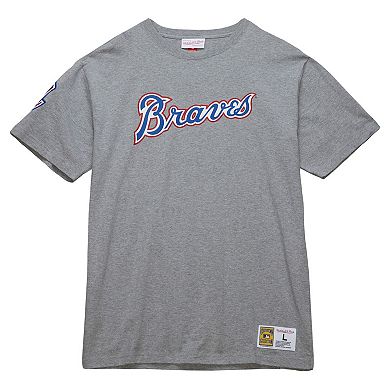 Men's Mitchell & Ness Hank Aaron Heather Gray Atlanta Braves Cooperstown Collection Legends T-Shirt