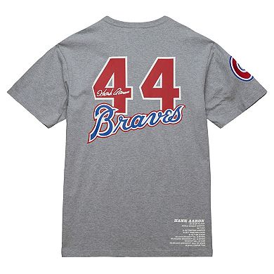 Men's Mitchell & Ness Hank Aaron Heather Gray Atlanta Braves Cooperstown Collection Legends T-Shirt