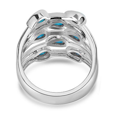 Gemistry Sterling Silver Genuine Turquoise Multi Row Ring