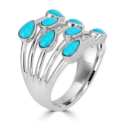 Gemistry Sterling Silver Genuine Turquoise Multi Row Ring