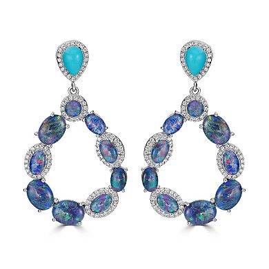 Gemistry Sterling Silver Genuine Opal & Turquoise Open Drop Earrings