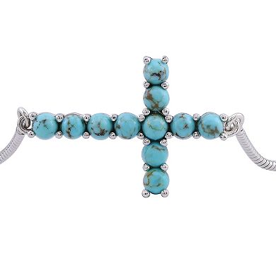 Gemistry Sterling Silver Turquoise Cross Adjustable Bracelet