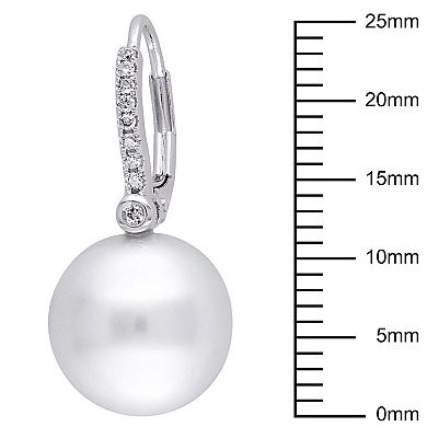 Stella Grace 14k White Gold Cultured South Sea Pearl & 1/8 Carat T.W. Diamond Leverback Earrings