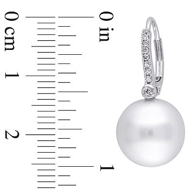 Stella Grace 14k White Gold Cultured South Sea Pearl & 1/8 Carat T.W. Diamond Leverback Earrings