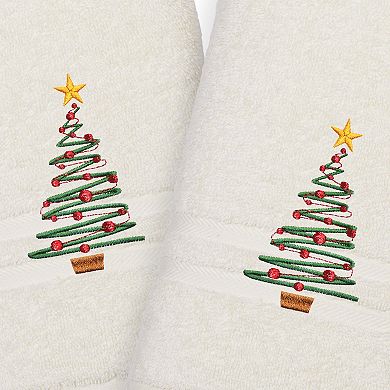 Linum Home Textiles 2-Pack Christmas Tree Embroidered Denzi Hand Towels