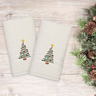Linum Home Textiles 2-Pack Christmas Tree Embroidered Denzi Hand Towels