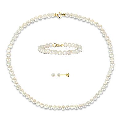 Stella Grace 10k Gold Cultured Freshwater Pearl Necklace, Bracelet & Stud Earrings 3-piece Baby Set
