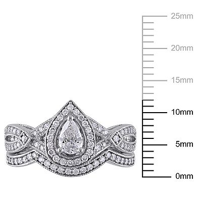 Stella Grace 14k White Gold 5/8 Carat T.W. Diamond Vintage Split Shank Bridal Rings Set