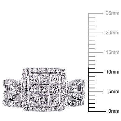 Stella Grace 10k White Gold 1 1/2 Carat T.W Diamond Halo Bridal Rings Set