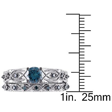 Stella Grace 10k White Gold 1 Carat T.W Blue Diamond Bridal Ring Set