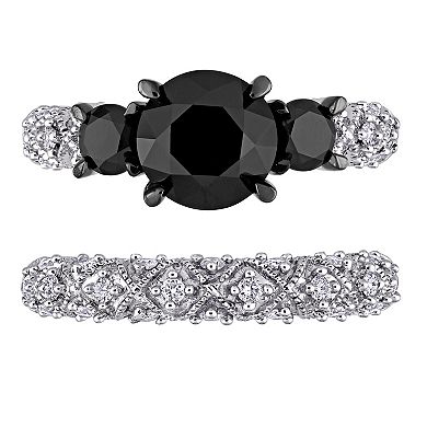 Stella Grace 10k White Gold 3 Carat T.W. Black & White Diamond Vintage Bridal Ring Set