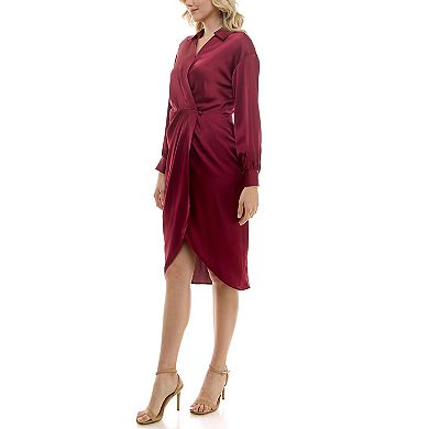 Women's Nicole Miller Faux Wrap Satin Shirt Dress