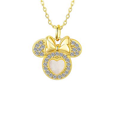 Disney's Minnie Mouse 14k Gold Flash Plated Cubic Zirconia Mother-of-Pearl Heart Pendant Necklace