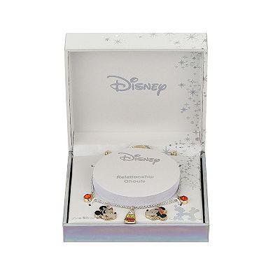 Disney's Mickey & Minnie Mouse Fine Silver Plated Multicolored Crystal Halloween Candy Corn Charm Adjustable Bracelet