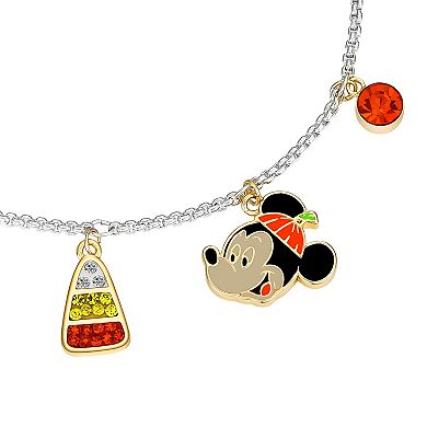 Disney's Mickey & Minnie Mouse Fine Silver Plated Multicolored Crystal Halloween Candy Corn Charm Adjustable Bracelet