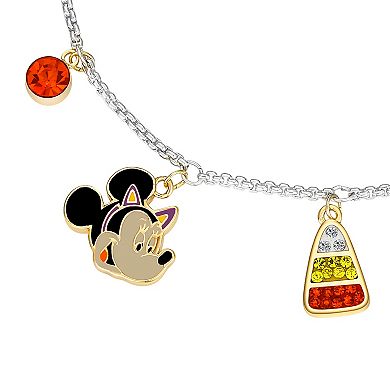 Disney's Mickey & Minnie Mouse Fine Silver Plated Multicolored Crystal Halloween Candy Corn Charm Adjustable Bracelet