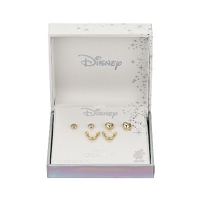 Disney 14k Gold Flash Plated Cubic Zirconia Stud, Heart & Mother-of-Pearl Mickey Mouse Stud Earring Set