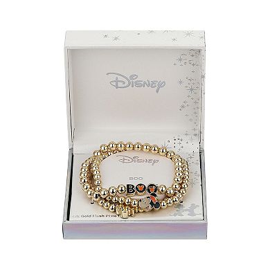 Disney's Minnie & Mickey Mouse 14k Gold Flash Plated Halloween "Boo" Beaded Stretch Bracelet Set