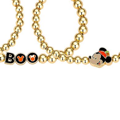 Disney's Minnie & Mickey Mouse 14k Gold Flash Plated Halloween "Boo" Beaded Stretch Bracelet Set