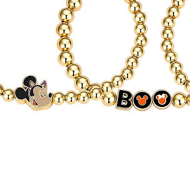 Disney's Minnie & Mickey Mouse 14k Gold Flash Plated Halloween "Boo" Beaded Stretch Bracelet Set