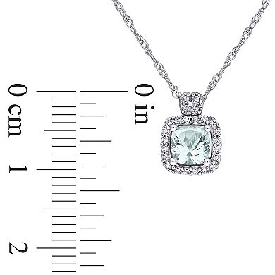 Stella Grace 10k White Gold Aquamarine & 1/10 Carat T.W. Diamond Pendant Necklace