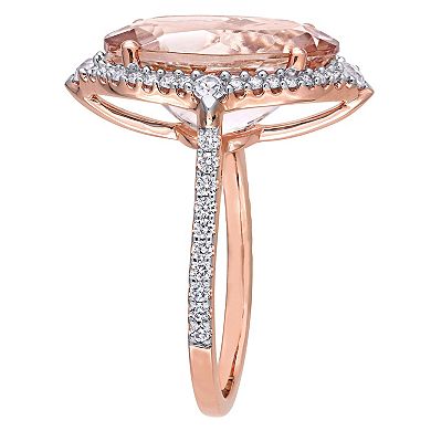 Stella Grace 14k Rose Gold Morganite, White Sapphire & 3/8 Carat T.W. Diamond Halo Cocktail Ring