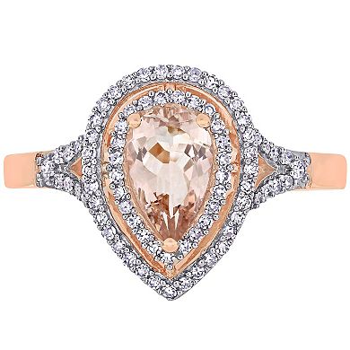 Stella Grace 14k Rose Gold Morganite & 1/4 Carat T.W. Diamond Double Halo Ring